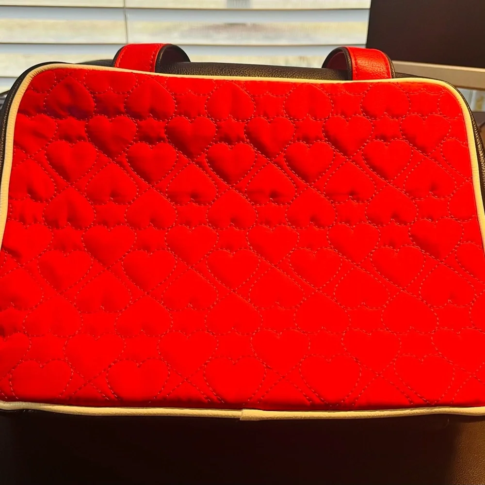 Betsey Johnson Travel Hanging Cosmetics Bag - Quilted Red With Black Bow Accent